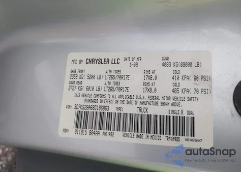 2008 Dodge Ram 2500 Slt/Power Wagon from USA, damaged, VIN 3D7KS28A68G186863